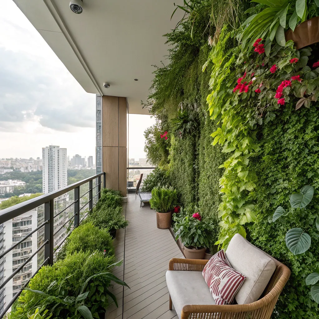 Marcus's balcony with a lush vertical garden